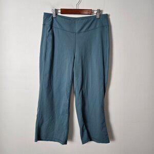 Athleta Size L Cropped Wide Leg Blue Yoga Pants Mid-Rose